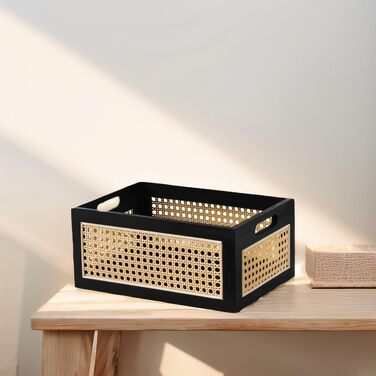 Бамбуковий прямокутний кошик для зберігання, плетений кошик з чорного дерева з ручкою, настільні кошики для зберігання для дому, офісу, шафи, полиці (L)