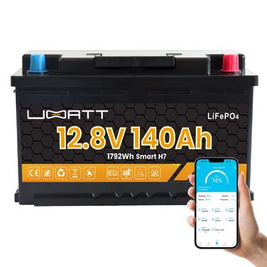 Літій-іонний акумулятор LiFePO4 12V 140Ah H7 з Bluetooth, елементами REPT та захистом від низьких температур JBD 150A BMS, макс. 15000 циклів, автомобільний акумулятор, автофургон, LiFePO4 12V 100Ah, човен, кемпінг, сонячна панель
