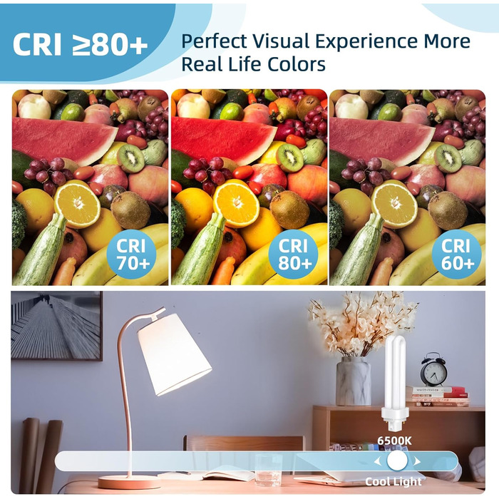 Високоефективна люмінесцентна лампа з низьким споживанням, підходить для кухні, їдальні, офісу, 5pcs G24d-3 2-Pin PLC Tube Lamps 26W, Cool White Light 6500K, 1600LM, 2U Double Rotating Tube