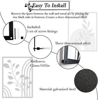 Панелі Сучасний геометричний металевий настінний декор Настінний декор Металевий чорний настінний декор Настінне мистецтво для вітальні Для дому, спальні, вітальні (30x40 см), 3