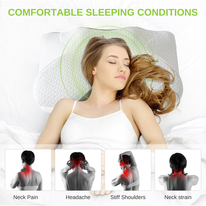 Ортопедична подушка для шиї та плечей Good Nite з піни з ефектом пам&39яті, підходить для сну на боці, спині та животі (жорстка підтримка, 60 x 40 x 12/10 см)