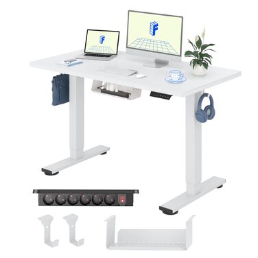 Стіл FlexiSpot з регульованою висотою Basic з організацією кабелів, гачками та цільною стільницею, ергономічний стіл для домашнього офісу, офісний стіл (120x60 см, білий) 120 x 60 см Білий біла рама
