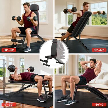 Силова лава XDDIAS, регульована в 10 напрямках тренувальна лава з подовженим підголівником, складна до 360 кг, лава з нахилом, горизонтальною поверхнею та нахилом для домашнього фітнесу, компактна фітнес-лава для невеликих будинків