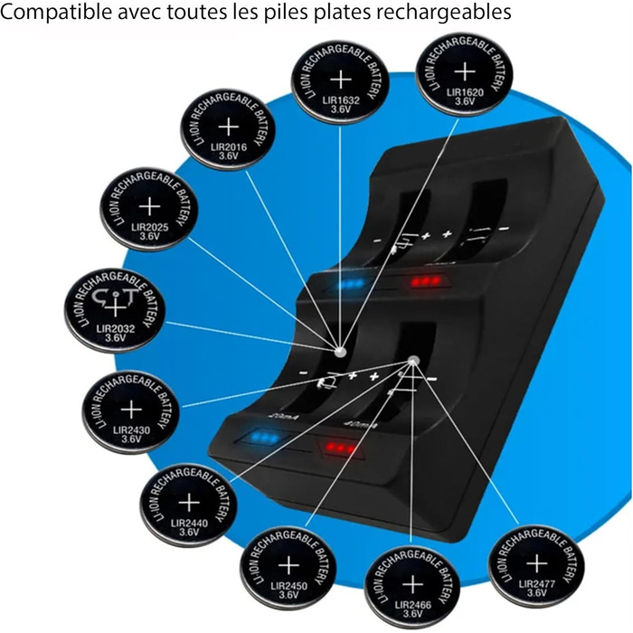 Універсальний зарядний пристрій для акумуляторів з 4 слотами (LIR2032, LIR2025, LIR2016, LIR1632, LIR1620, LIR2477, LIR2430, LIR2440, LIR2450, LIR2466)