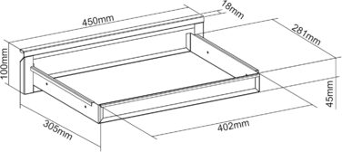 Шухляда під столом - Висувна - Плавний хід - Глибина 48 см - Вантажопідйомність 5 кг - Для монтажу під столами, робочими столами або стільницями - Чорна