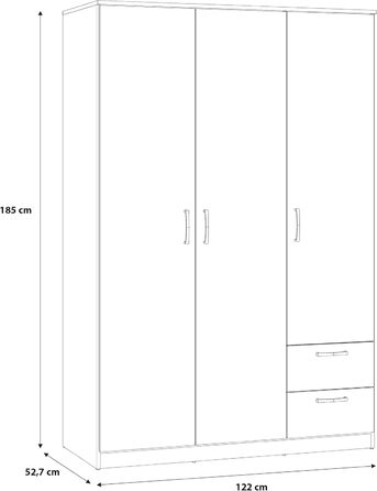 Шафа 122, Шафа в скандинавському стилі з 3 дверима та 2 шухлядами, інженерна деревина, оздоблення Artisan Oak, ширина 122 см, висота 185 см, глибина 52,7 см. Шафа Artisan Oak, 3 двері з 2 шухлядами