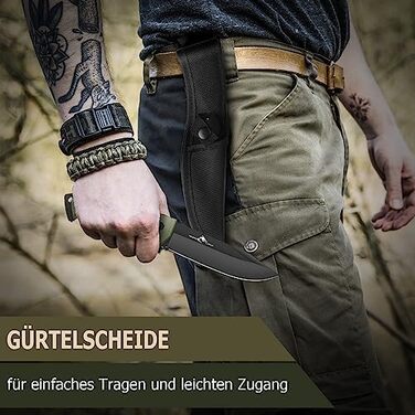 Великий ніж-сокира Purple Dragon для активного відпочинку, набір з піхвами. Міцний сокира з цільного шматка сталі D2, для кемпінгу, виживання та розпилювання деревини. Чудовий подарунок для чоловіків, колір зелений.