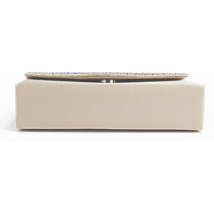 Блискуче клатч-конверт з сатину та стразами на ланцюжку для вечірки, весілля, балу. Бежевий колір. Модель 06269