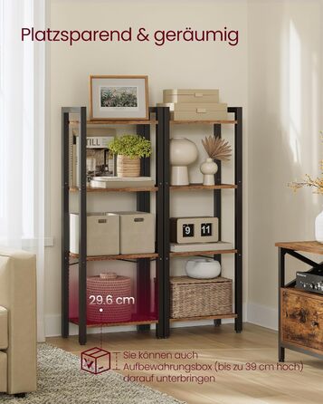 Полиця, книжкова шафа, полиця на стійці, полиця для DVD, з 4 полицями, офісна полиця, відкриті полиці, для офісу, вітальні, спальні, кухні, 24 x 40 x 107 см, вінтажний коричневий-чорний LLS099B01 4 полиці вінтажний коричневий чорнильний