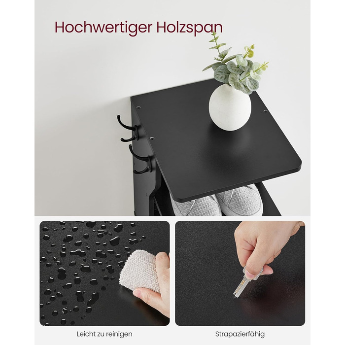 Вузька полиця для взуття, окремостояча полиця з 7 рівнями, компактна, для вхідної зони, кутова, для зберігання взуття, чорна LBS200T16 7 рівнів чорного кольору