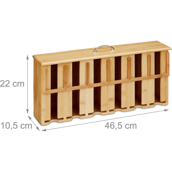 Диспенсер для чайних пакетиків Relaxdays, 6 відділень, місце для зберігання чайних пакетиків, бамбук, чайна коробка, ВxШxГ 22 x 46,5 x 10,5 см, натуральний/сріблястий