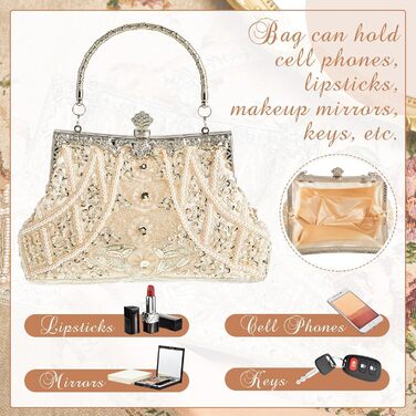 Елегантна вечірня сумочка-клатч Амілав у стилі 1920-х років з бісером для жінок, ідеальна для нареченої, гостей весілля, випускного, балу чи вечірки, колір шампань