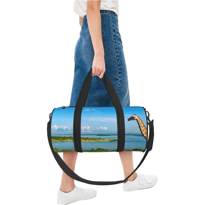 Спортивна сумка-мішок для подорожей з африканським принтом (Ніл та жирафи), чорна, універсальний розмір, дорожня сумка