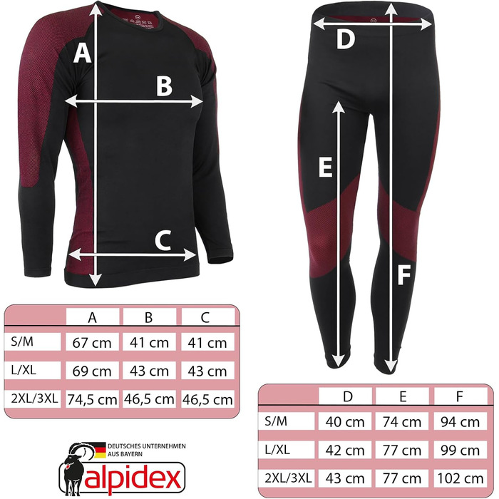 Чоловіча функціональна білизна ALPIDEX Термобілизна Лижна білизна - дихаюча, тепла та швидковисихаюча XXL-3XL Чорно-червона