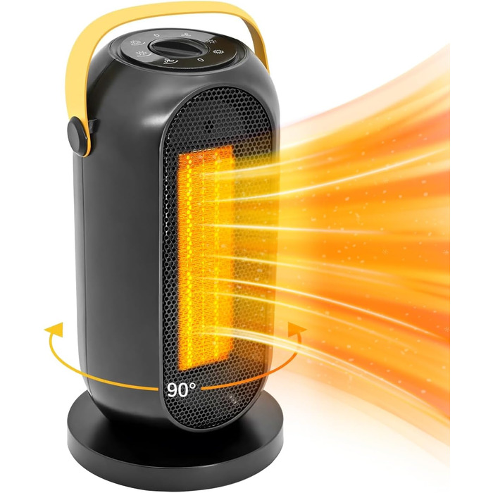 Електричний вентилятор-обігрівач, енергозберігаючий 1200 Вт, керамічний PTC нагрівач із захистом від перегріву та перекидання, електричний обігрівач з 6 регульованими режимами та термостатом, невеликий вентилятор-обігрівач для дому та офісу