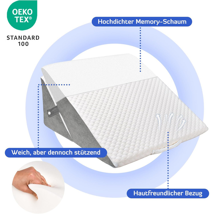 Регульована клиноподібна подушка, подушка для читання з піни високої щільності для ліжка та дивана, ергономічна подушка для голови, клиноподібна подушка для рефлюксного апное сну, подушка для ніг/спини для гри та читання (білий та сірий)