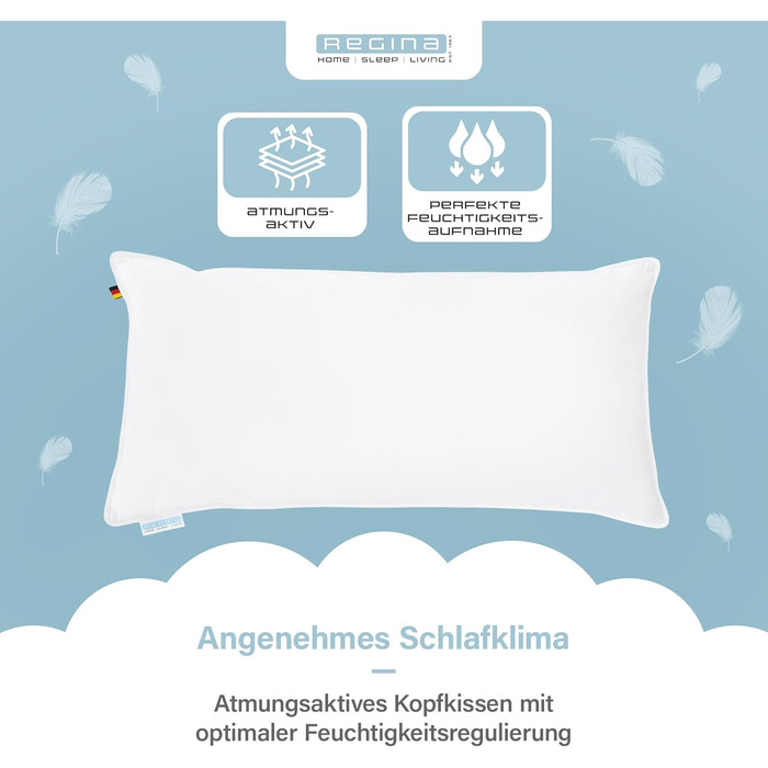 Подушка Regina Home з 3 камерами - 40x80 см - Ергономічна подушка для шиї з 10 пір&39я та 90 пуху - Можна прати та підходить для алергіків - 100 бавовна, 3 камери, 40 x 80 см