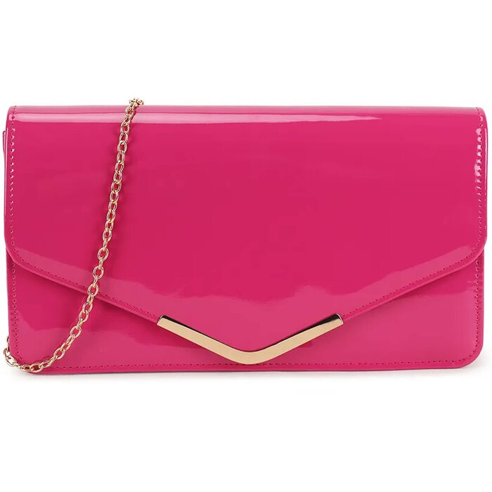 Сумка-клатч з лакованої шкіри, для нареченої, весілля, вечірки, святкової події, гаманець, сумка на ланцюжку, середнього розміру, фуксія, 9