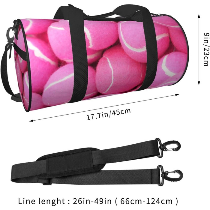 Сумка-дорожня з тенісними м'ячами, з принтом, кругла, великої місткості, для походів, відпустки, ділових поїздок та іншого, світло-рожеві тенісні м'ячі, універсальний розмір