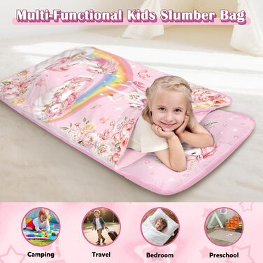 Дитячий спальний мішок, теплий дитячий спальний мішок зі знімною подушкою та ковдрою для дівчаток та хлопчиків, складна ковдра-спальний мішок для кемпінгу в приміщенні та на свіжому повітрі, 15060 см Єдиноріг
