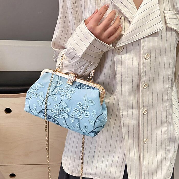 Сатеневий клатч для вечірки та особливих подій, блакитний (08301)