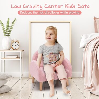 Дитяче крісло FANTASK, дерев&39яний дитячий диван, оббитий спинкою, дитячий диван, велюр зі спинкою та підлокітниками, дитячий стілець для дитячої кімнати, ігрової кімнати та дитячого садка, 51 x 42 x 51 см (рожевий)