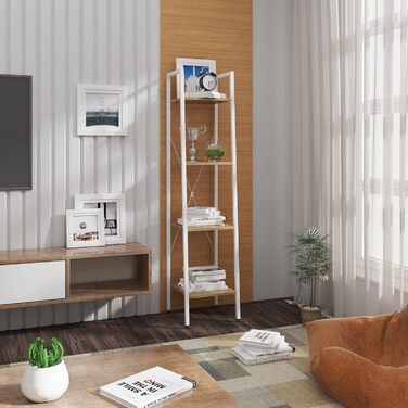 Окремостояча полиця WOLTU, полиця для ванної кімнати, книжкова полиця, кухонна полиця, полиця для взуття з дерева та сталі, з 4 полицями, приблизно 34 x 35 x 148 см, білий світлий дуб RGB9284whe 34 x 35 x 148 см білий дерево