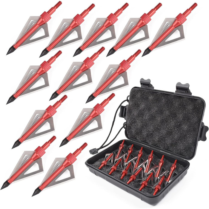Наконечники стріл 100 гран (вкручувані) — для зовнішнього використання, червоні, 12 шт. + пластиковий кейс