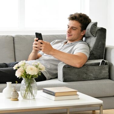 Подушка для читання для ліжка та дивана, подушка для спини для читання та перегляду телевізора зі знімним потиличним валиком та підлокітником, комфортна подушка для читання для дорослих, подушка для читання для ліжка, дивана або спинки підлоги