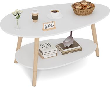 Чайний столик з масиву дерева, овальний двошаровий журнальний столик, круглий стіл для вітальні, журнальний столик, журнальний столик, журнальний столик, білий