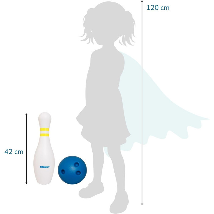 Боулінг-гра з 6 кеглями та кулею, кеглі 42 см, стабільна, наповнювана, міцна та водонепроникна, включаючи сумку для перенесення, вік 3, 60131 XXL