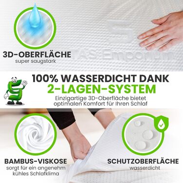 Наматрацник 90x200 водонепроникний та повітропроникний виготовлений з бамбукової віскози сертифікований Oeko-TEX та Dermatest підходить для алергіків захист від кліщів Водонепроникний наматрацник 90 x 200 40 см