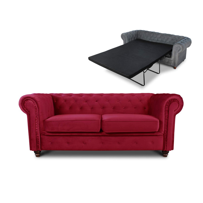 Розкладний диван Chesterfield Asti, до 2 місць, диван з функцією сну, 2-місний диван, комплект диванів, комплект диванів, дерев&39яні ніжки, Glamour (Червоний (Оксамит 59))
