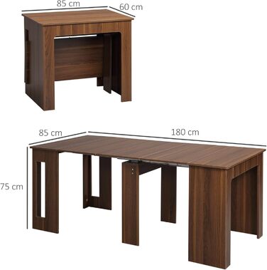 Обідній стіл HOMCOM, 60-180x85 см, 3-рівневий розкладний кухонний стіл до 6 осіб, сучасний обідній стіл, для вітальні, їдальні, кухні, коричневий