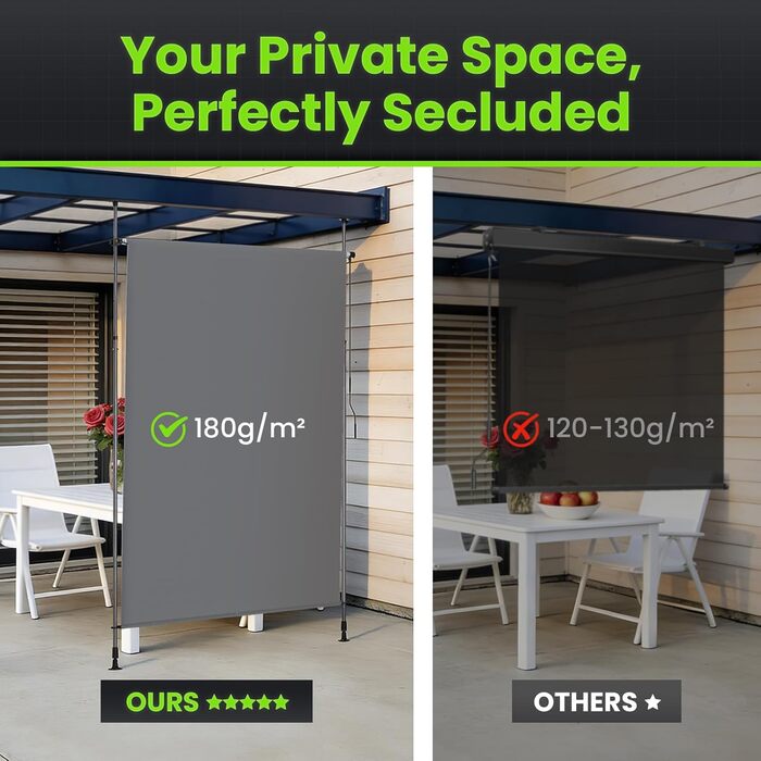 Вертикальний тент YEAUPE PRO для вулиці, 119 x 270 см, темно-сірий, не потребує свердління, кріплення тенту за допомогою ручної рукоятки, підходить для балкона, тераси, відкритого майданчика та саду, всепогодний екран для забезпечення конфіденційності 119