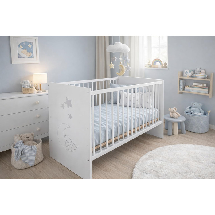 Дитяче ліжечко/ліжечко для малюків Paula 120x60 см Масив бука Регулювання висоти у 3 напрямках 3 знімні перекладини EN 716