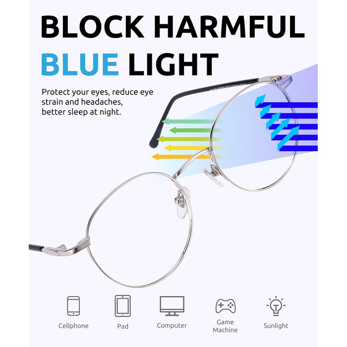 Окуляри для компютера Firmoo Anti Blue Light, жінки, чоловіки, безрецептурні окуляри унісекс для ПК/стільникового телефону/телевізора, металеві окуляри з повною оправою (сріблясті)