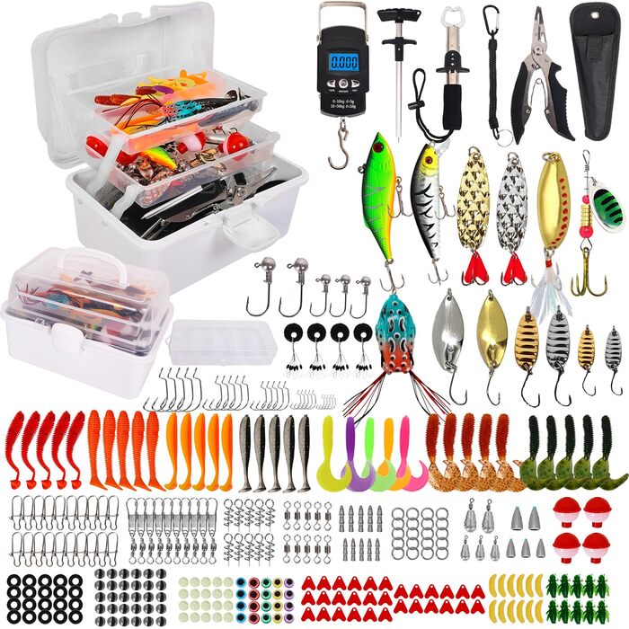Набір рибальських снастей з 213 предметів, коробка для снастей з аксесуарами, рибальський набір зі свинцевими вантажами, гачки, рибальські приманки, повне рибальське спорядження для початківців та професіоналів для лову окуня, блакитної риби, краппі, 320 