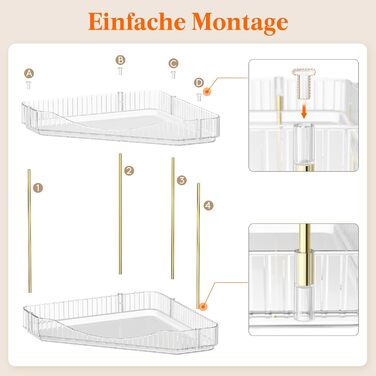 Органайзер для макіяжу Lifewit, органайзер для туалетного столика, міцна кутова багатофункціональна полиця для парфумів/засобів догляду за шкірою/гелю для душу у ванній кімнаті, кухні, спальні, прозорий, 2 рівні (25,4 см заввишки)