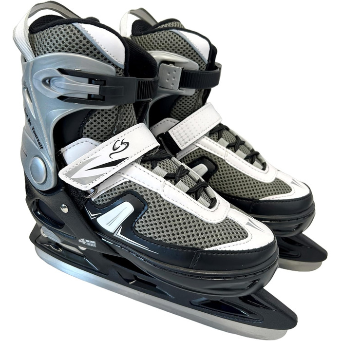 Ковзани Cox Swain Push з регулюванням, взуття для катання на ковзанах для дітей, підлітків та дорослих вагою до 100 кг, попередньо заточене лезо з нержавіючої сталі, м&39який черевик, чорний розмір S (33-36) чорний L (40-43)