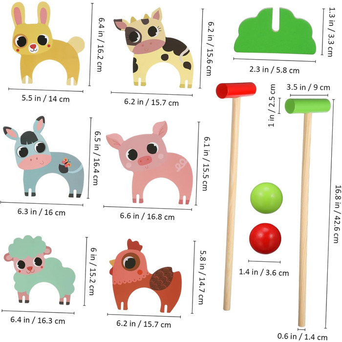 Набір іграшок Toyvian для гри в крокет із зображенням тварин для дівчаток з дерев&39яними молотками та м&39ячами. Креативна іграшка для всієї родини, як для дому, так і для вулиці. Сприяє розвитку координації та взаємодії рук і очей.