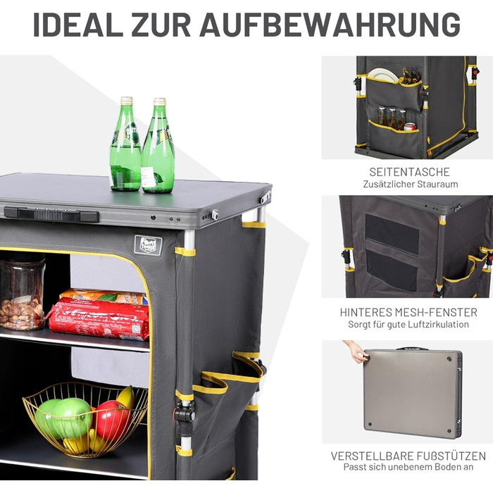 Складана кемпінгова шафа TIMBER RIDGE, розкладна кемпінгова кухня, автомобільна розкладна шафа, кухонний ящик, розкладна шафа, універсальний портативний з сумкою для перенесення, сірий