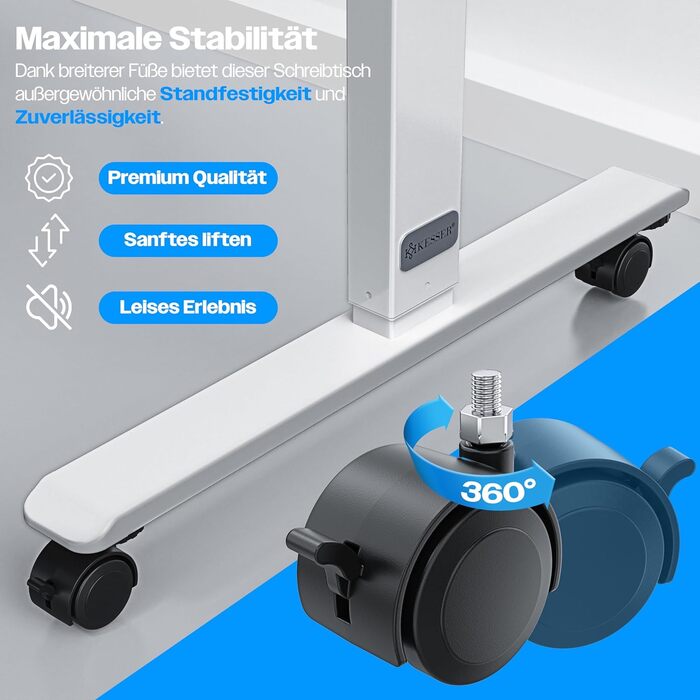Електричний стіл KESSER з регулюванням висоти 100 см x 60 см Ергономічний стіл для роботи сидячи та стоячи 3-функціональне керування з пам&39яттю Включає коліщатка з поворотом на 360 та порт заряджання USB Комп&39ютерний стіл для домашнього офісу 100 x 60