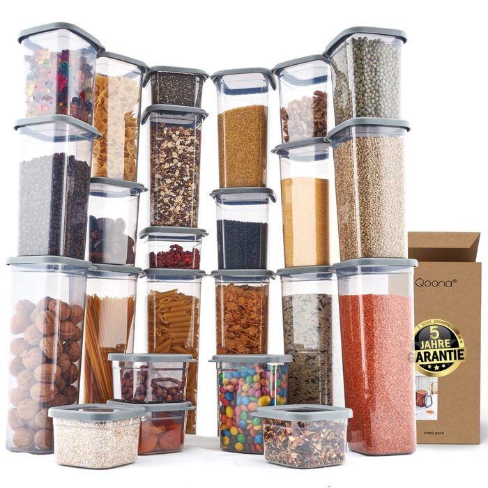 Герметичні контейнери для зберігання з кришками комплект з 24 предметів Антрацит - Штабелюються та економлять місце для кухні, герметичні банки для зберігання, контейнери для борошна, харчові контейнери, контейнери для зберігання, коробки для зберігання А