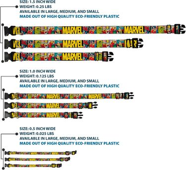 Нашийник для собак, пластиковий, з застібкою, Marvel Comics, 22.9-38.1 см, ширина 1.3 см, багатокольоровий. Розмір L (для обхвату шиї 35-43 см)