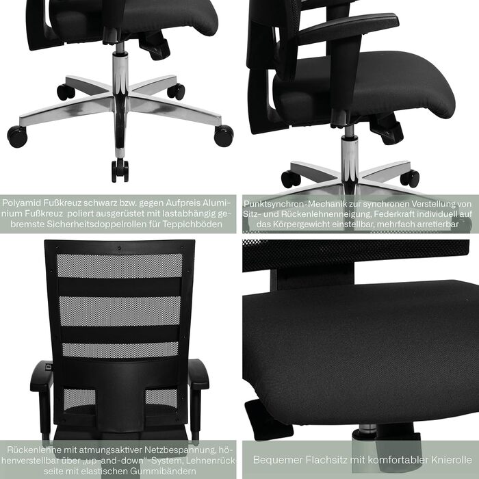 Ергономічне офісне крісло, стілець для роботи, включаючи регульовані по висоті підлокітники, сітчастий чохол, оббивна тканина, чорний колір. Чорний/чорний із чорною сітчастою спинкою.