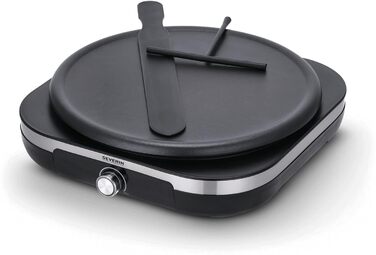 Млинниця для солодких млинців і солоних галет, Млинниця зі знімною пластиною для гриля XXL (38 см), приблизно 1 500 Вт, нержавіюча сталь матова/чорна, CM 2199 1,500 Вт