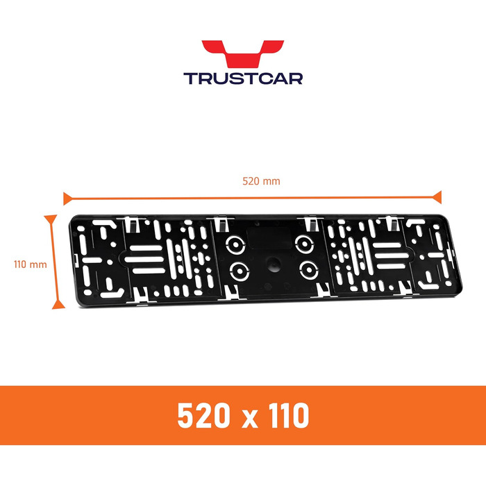 Тримач номерного знака TRUSTCAR Frameless 2 Pack - універсальний тримач номерного знака для автомобіля - сумісний з будь-яким номерним знаком, затвердженим ЄС - включаючи аксесуари для кріплення - 520 мм x 110 мм - чорний 2 шт. и