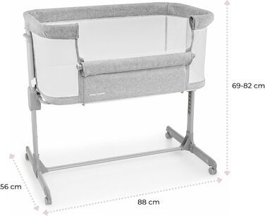 Дитяче ліжечко та дорожнє ліжечко Moby System з матрацом - Luna 3в1 - Дитяче дорожнє ліжечко з регульованою висотою, приліжкове ліжечко до 9 кг, знімна бічна панель, 4 транспортні колеса, сірий