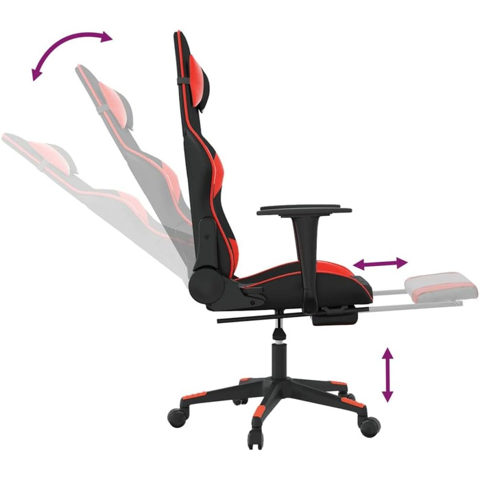 Геймерське крісло з підставкою для ніг, чорно-червоне, матеріал штучна шкіра, метал